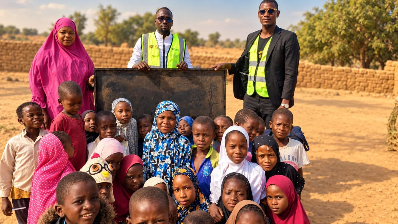 L’équipe ADDENA entourée d’enfants au Niger